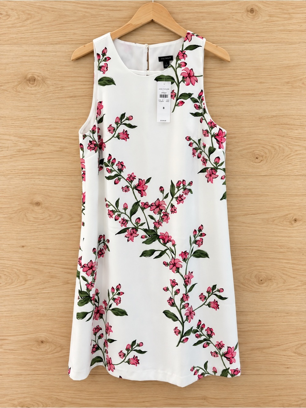 Ann Taylor White Sleeveless Shift Dress with Pink Floral Print